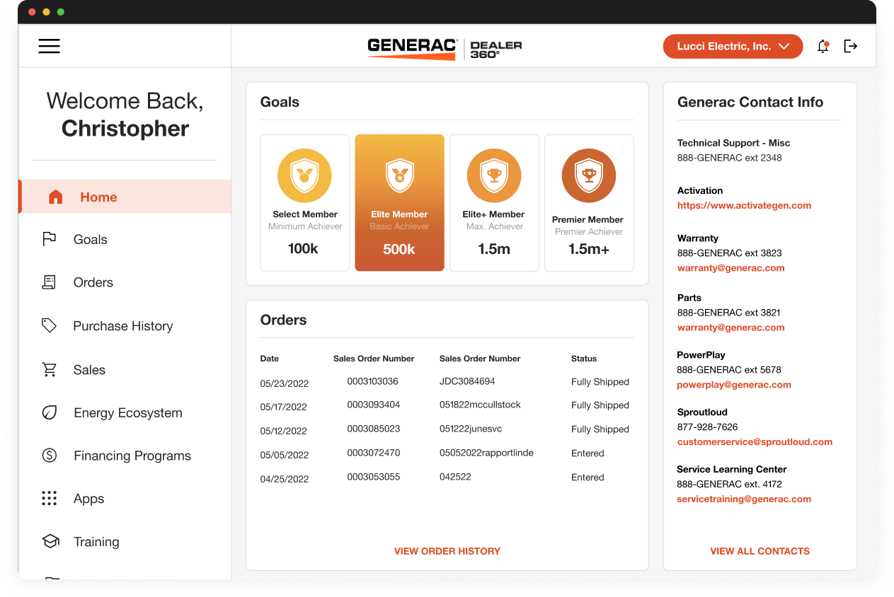 Redesigned Generac dashboard