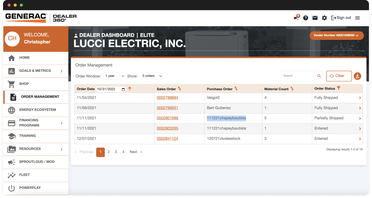 Legacy Generac dashboard