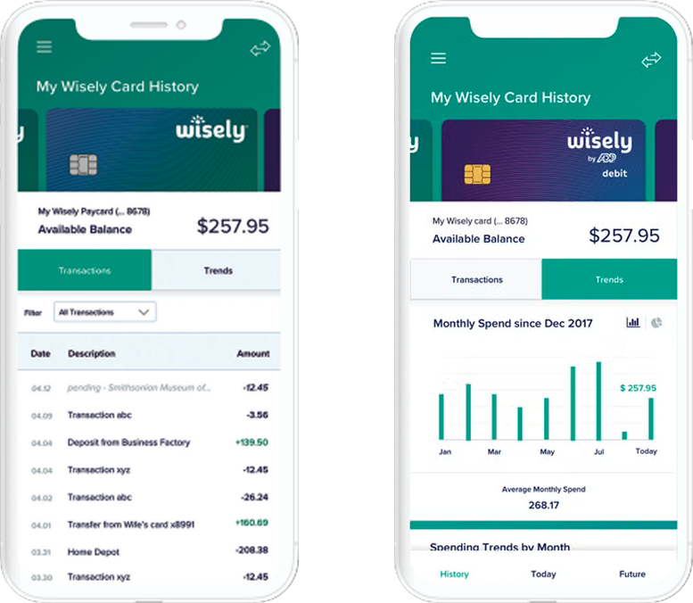 Redesigned Wisely transaction screen